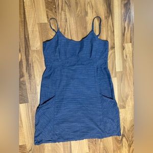 Horny Toad Organic Cotton Spaghetti Strap Dress w/ Pockets blue striped sz Large